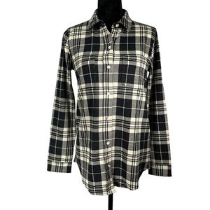 Quince Black Gray Plaid Flannel Shirt Button Front Long Sleeve Warm Top Small